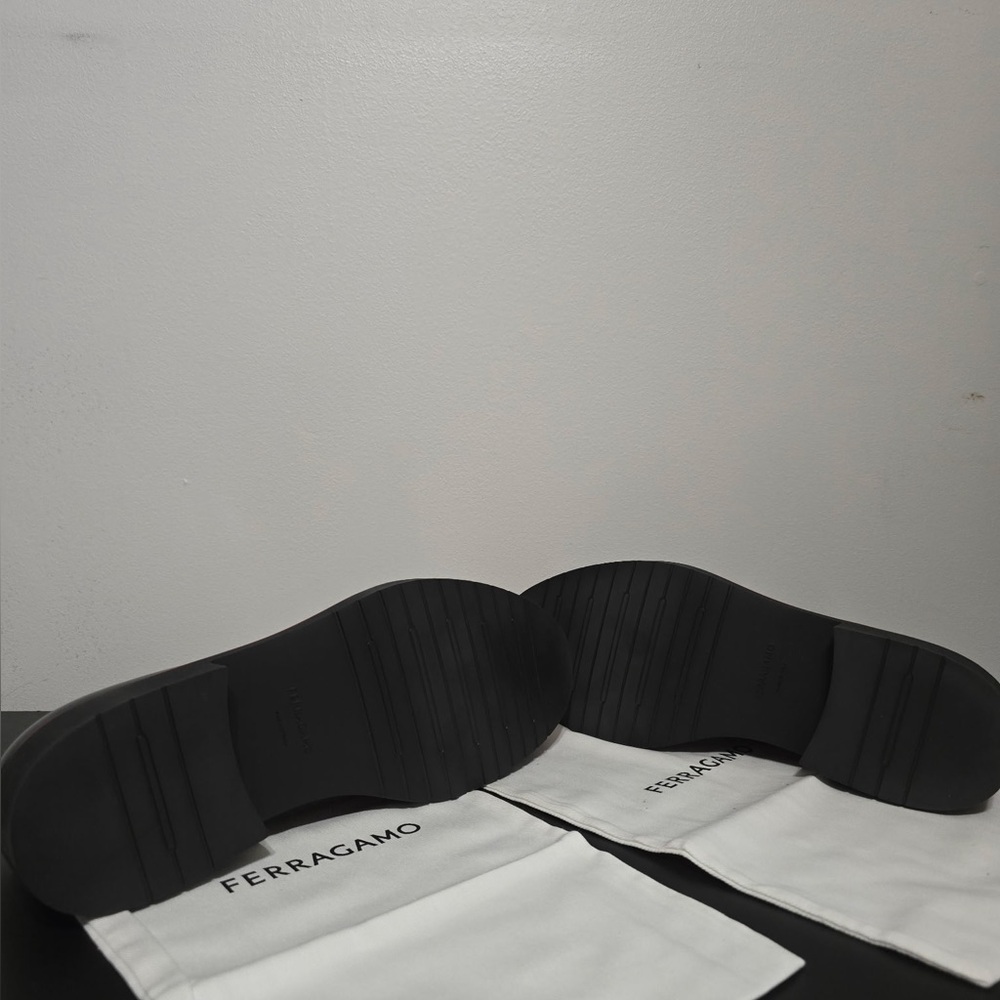 Salvatore Ferragamo Black Patent Leather Loafers with Red Accent - Picture 6 of 9